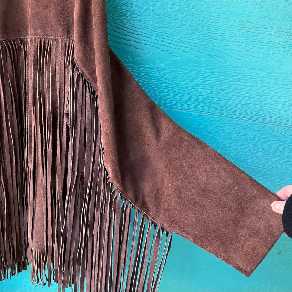1970 Brown Super Long Fringe Suede Jacket VINTAGE WESTERN SIZE 40 OOAK - Picture 13 of 16